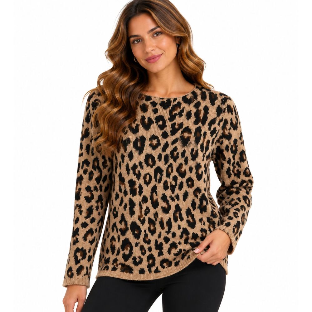 Ann Taylor Petite Leopard Print Wool Blend Sweater XS Petite Animal Print